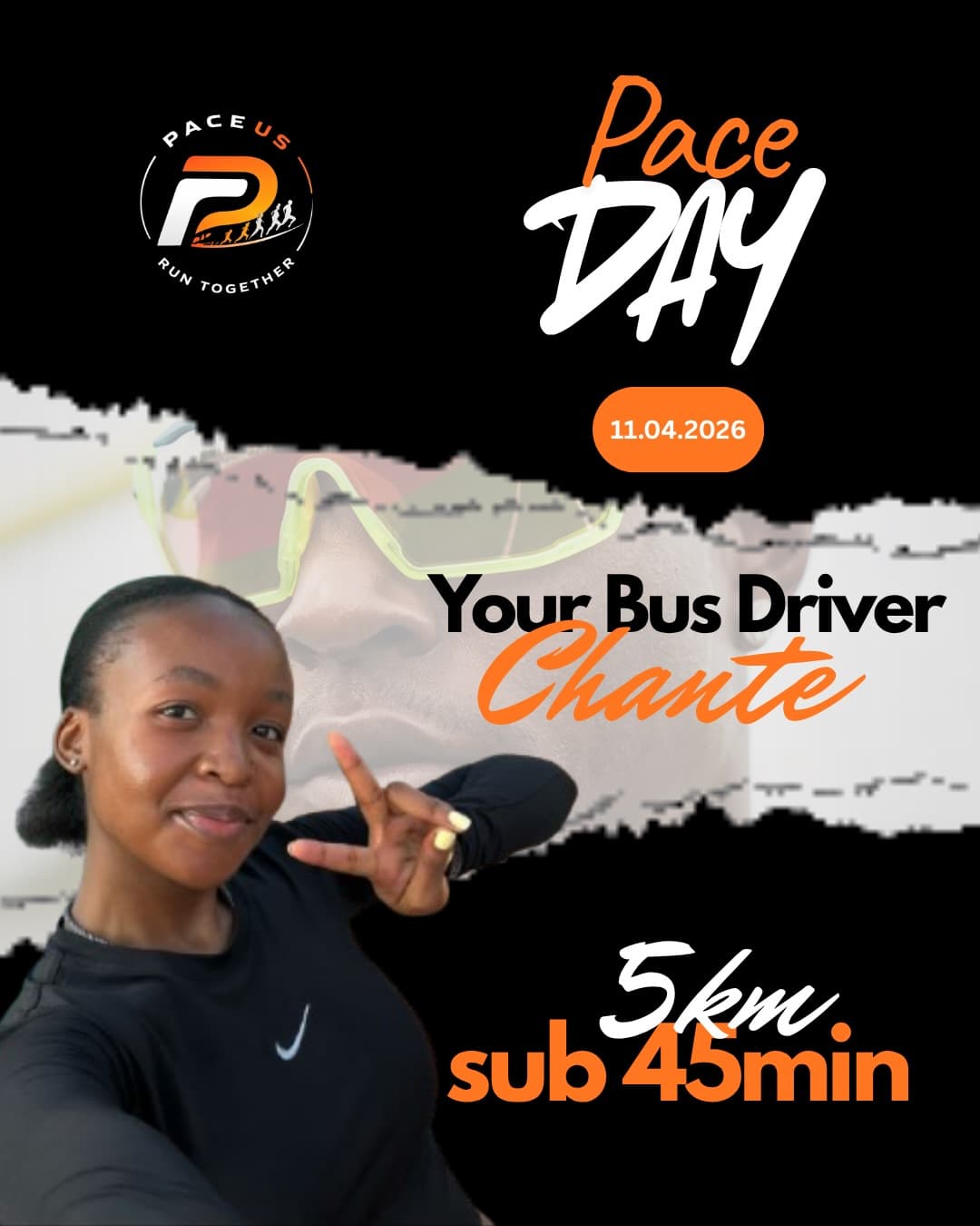 Pace Day bus driver Chante, 5km sub 45 minute pace group