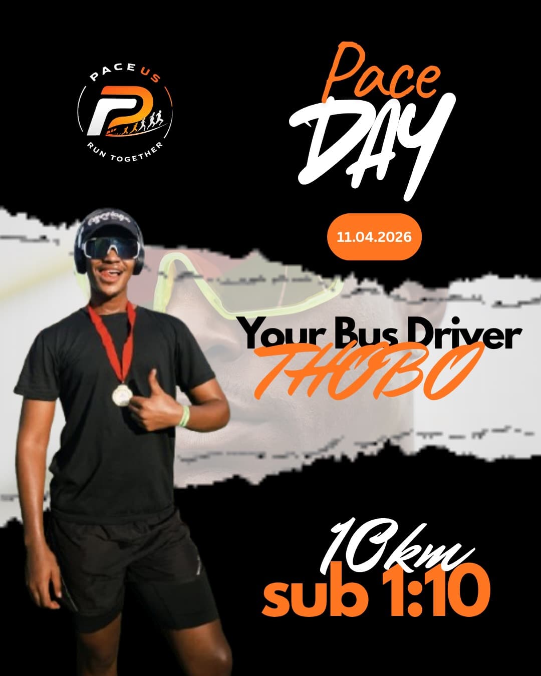 Pace Day bus driver Thobo, 10km sub 1:10 pace group