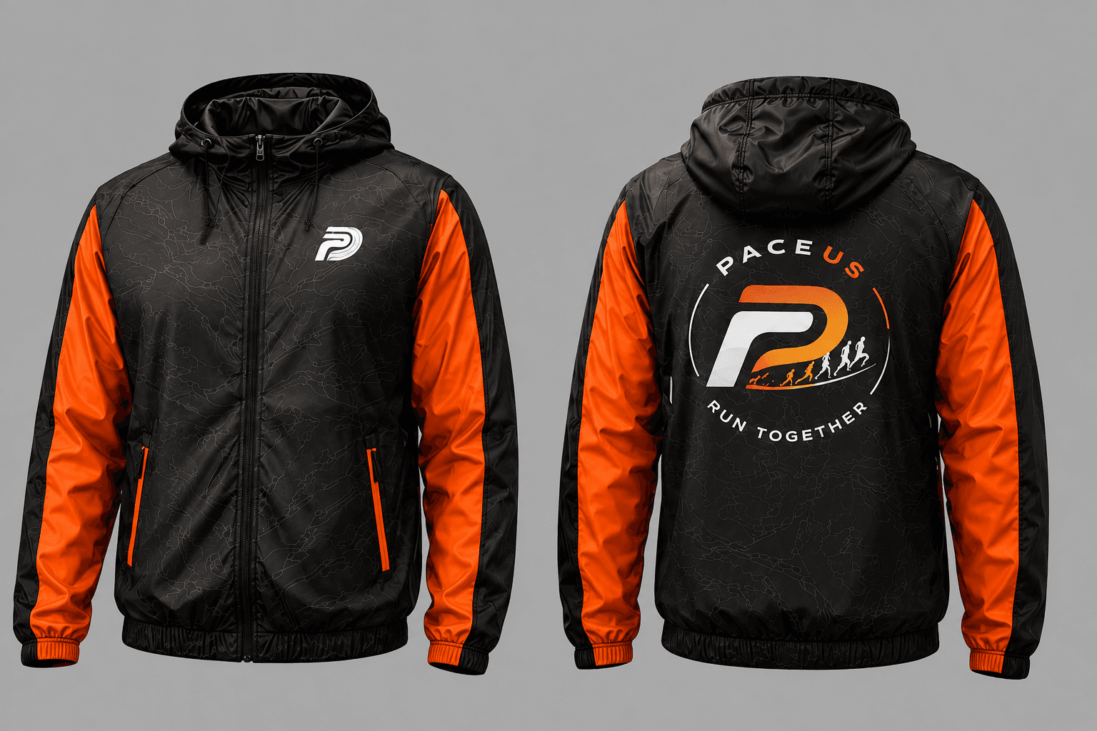 Pace Us Run Club Jacket — Hooded, full-zip