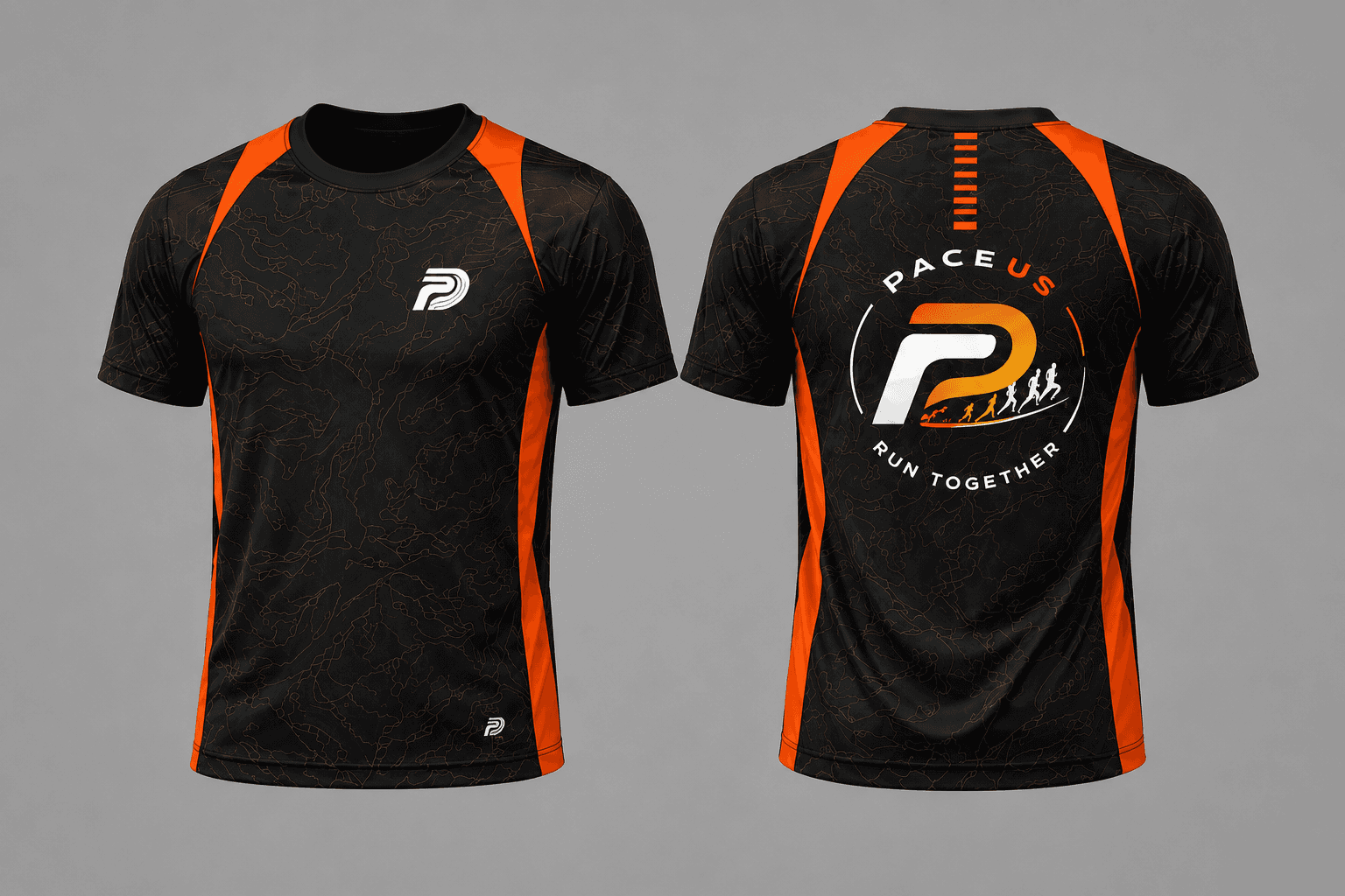 Pace Us Run Club T-Shirt — Front mark, back badge